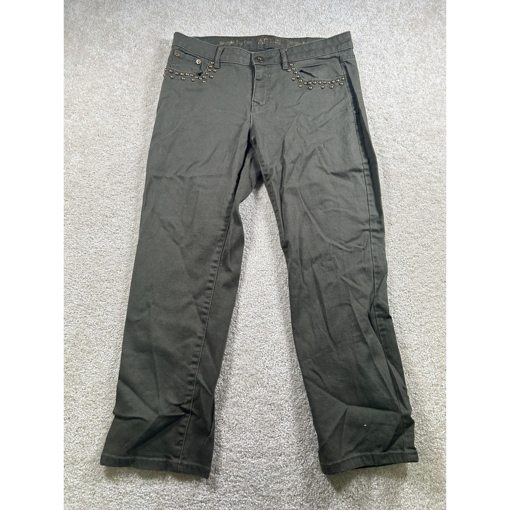 APT 9 Pants Womens 4 Straight Leg Crop Studded Pockets Modern Stretch Casual‎